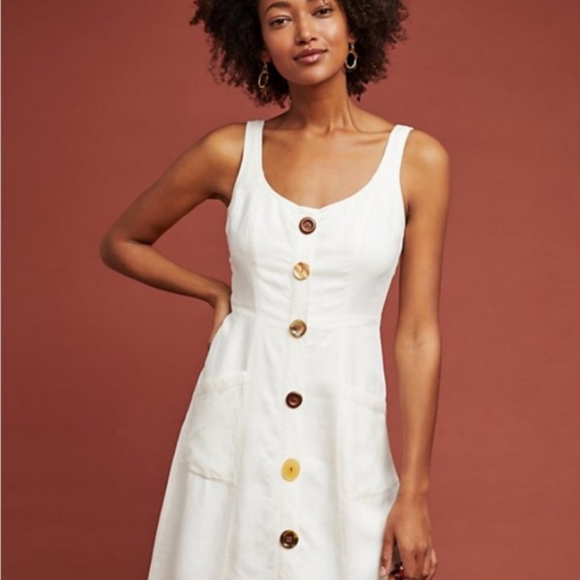 Anthropologie Antigua Button Linen Blend Dress - Picture 1 of 9